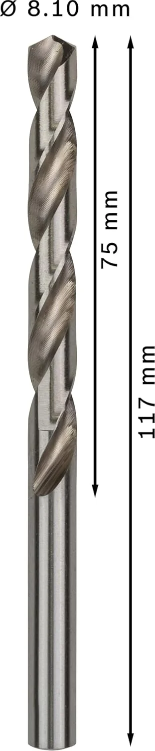 مته فلز HSS-G بوش مدل 2608585508 Din338، سایز 8.1 میلی‌متر × 75 میلی‌متر × 117 میلی‌متر، نقره‌ای، بسته‌ی 5 عددی