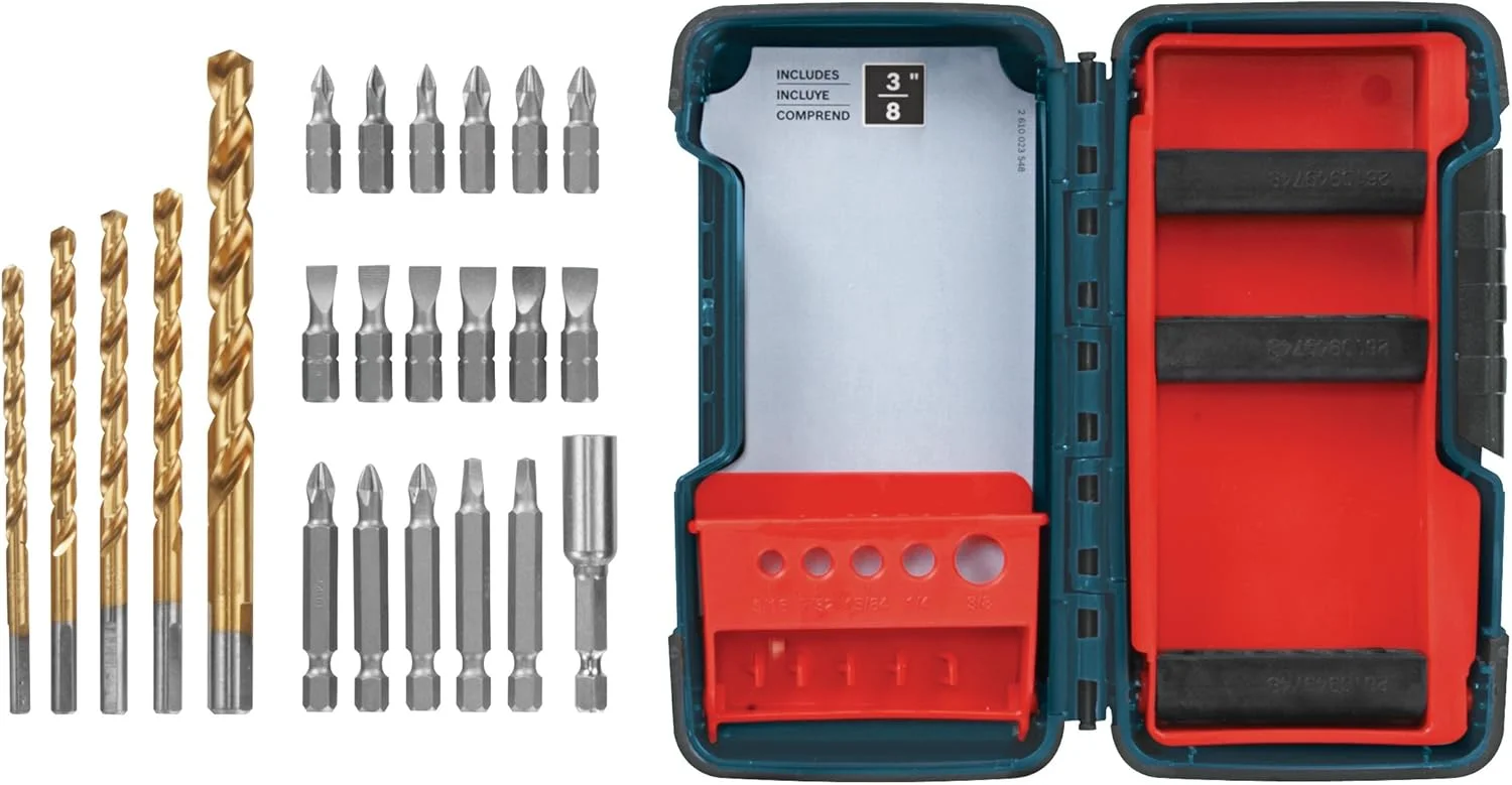 مجموعه مته و سری پیچ گوشتی تیتانیومی بوش مدل TS4023 به همراه جعبه مقاوم و جمع و جور، 23 قطعه