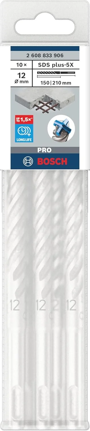 مته بتن کن بوش مدل 2608833906 SDS-PLUS-5X سایز 12x150x210 بسته 10 عددی