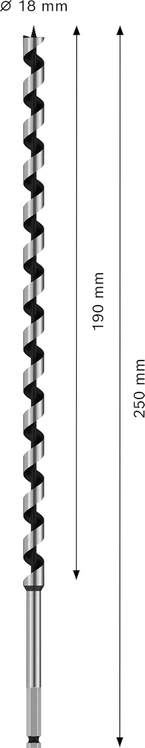 مته مارپیچ چوب بوش 2608585720، دنباله شش گوش، 18 میلی متر در 470 میلی متر در 600 میلی متر، مشکی/نقره ای