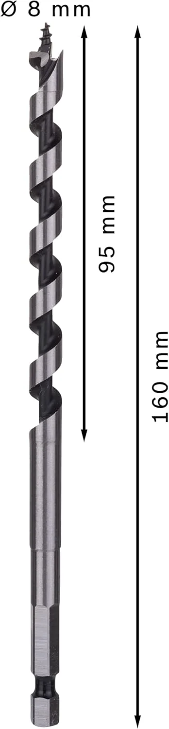مته برگی بوش 2608585696، دنباله شش گوش، 8 میلی متر × 100 میلی متر × 160 میلی متر، مشکی/نقره ای