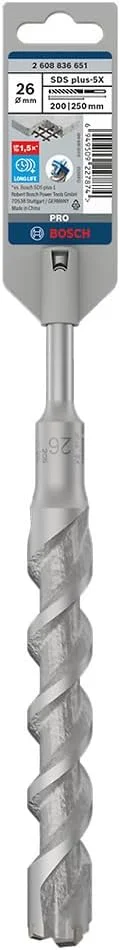 مته الماسه 5X SDS Plus بوش، سایز 26 میلی متر، طول 250 میلی متر، بسته 1 عددی