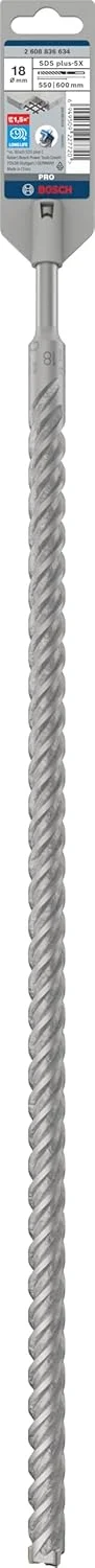 مته الماسه 5X SDS Plus بوش 2608836634، سایز 18 میلی‌متر، طول 600 میلی‌متر، خاکستری