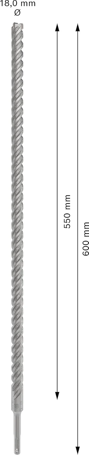 مته الماسه 5X SDS Plus بوش 2608836634، سایز 18 میلی‌متر، طول 600 میلی‌متر، خاکستری