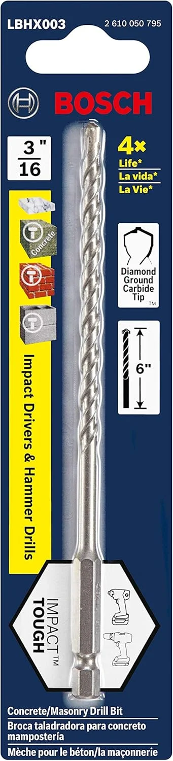 مته الماسه بتن کن بوش با دنباله شش گوش سایز 3/16 اینچ در 6 اینچ مدل LBHX003
