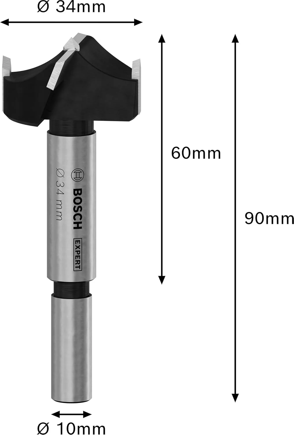 مته سوراخ لولا چوب روکش دار بوش مدل Expert، مناسب برای پنل های روکش پلاستیکی، تخته مبلمان چوب جامد، 34.00 میلی متر، لوازم جانبی حرفه ای برای دریل ایستاده