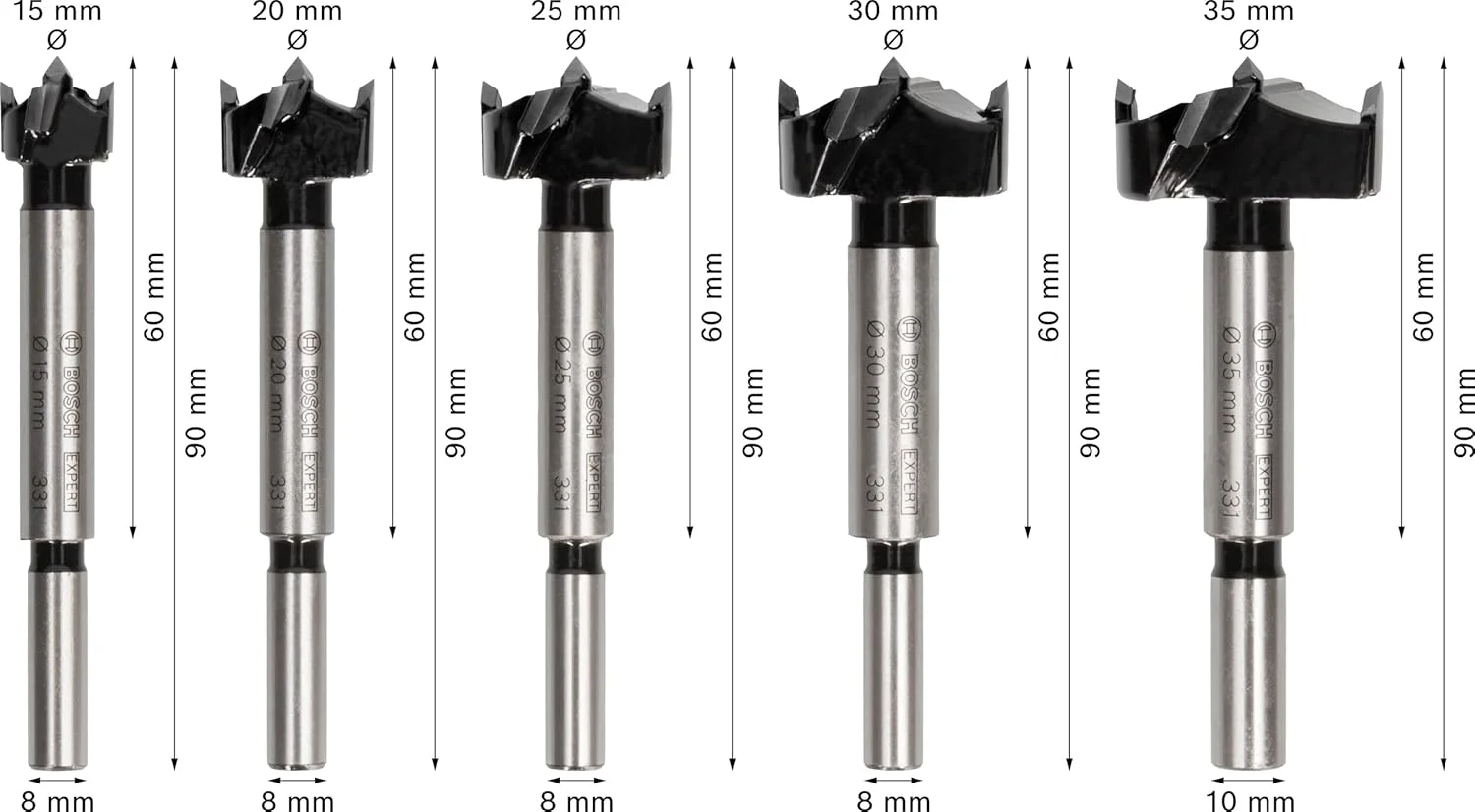 مجموعه مته سوراخ لولای 5 عددی بوش Expert برای تخته سه لایی (برای پانل های روکش پلاستیکی، صفحه مبلمان چوب جامد، 15.0، 20.0، 25.0، 30.0، 35.0 میلی متر، لوازم جانبی حرفه ای برای دریل ایستاده)