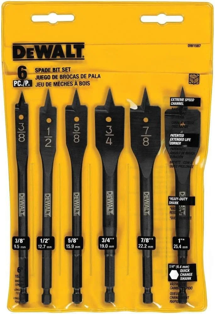 مجموعه مته های تخت DEWALT، متنوع، 3/8 اینچ تا 1 اینچ، 6 عددی (DW1587)