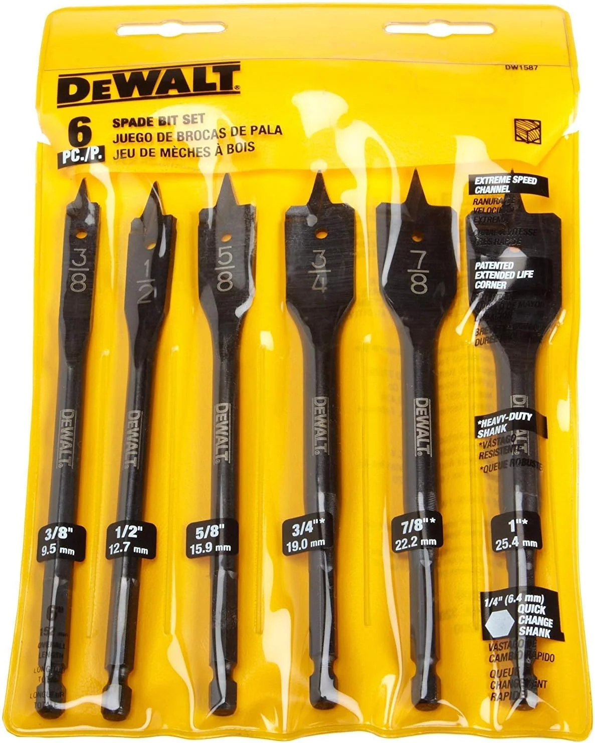 مجموعه مته های سرتخت 6 عددی دیوالت DW1587 از سایز 3/8 اینچ تا 1 اینچ (بسته ویژه)