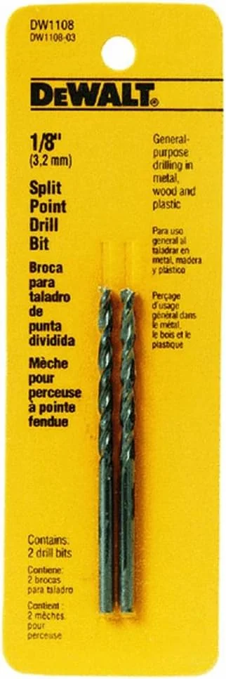 مته پیچشی سر طلایی اکسید آهن دیوالت DW1908 سایز 1/8 اینچ، بسته 2 عددی