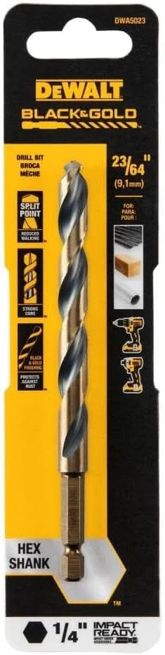 مته فلز مشکی و طلایی دیوالت سایز 23/64 اینچ