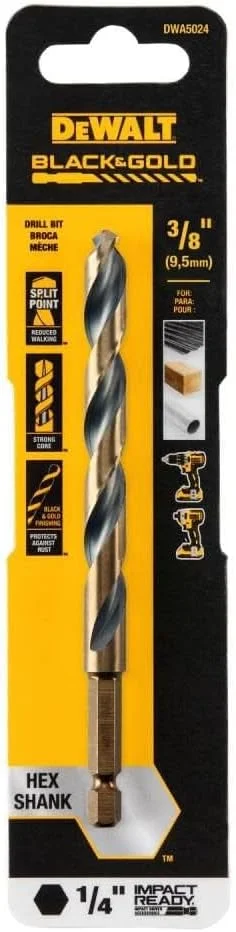 مته فلزکاری دیوالت سایز 3/8 اینچ مشکی و طلایی