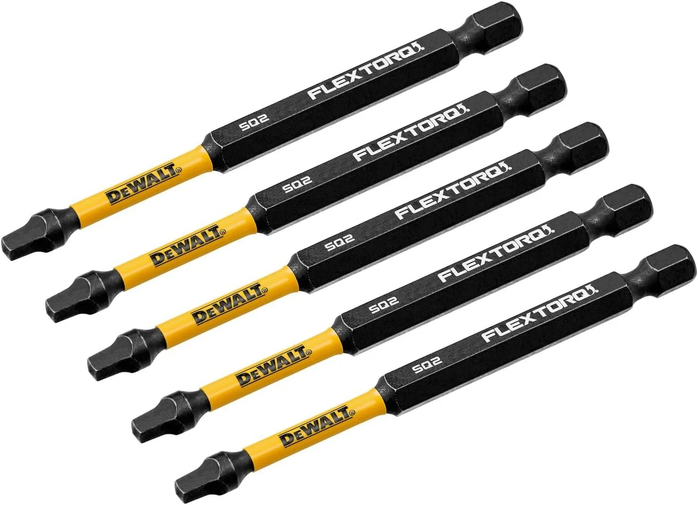 مجموعه 5 عددی سری پیچ گوشتی مربعی شماره 2 دیوالت فلکستورک، رابرتسون 1/4 اینچ در 3-1/2 اینچ برای دریل های ضربه ای و دریل ها، دنباله شش گوش (DWAF3SQ2IR5)