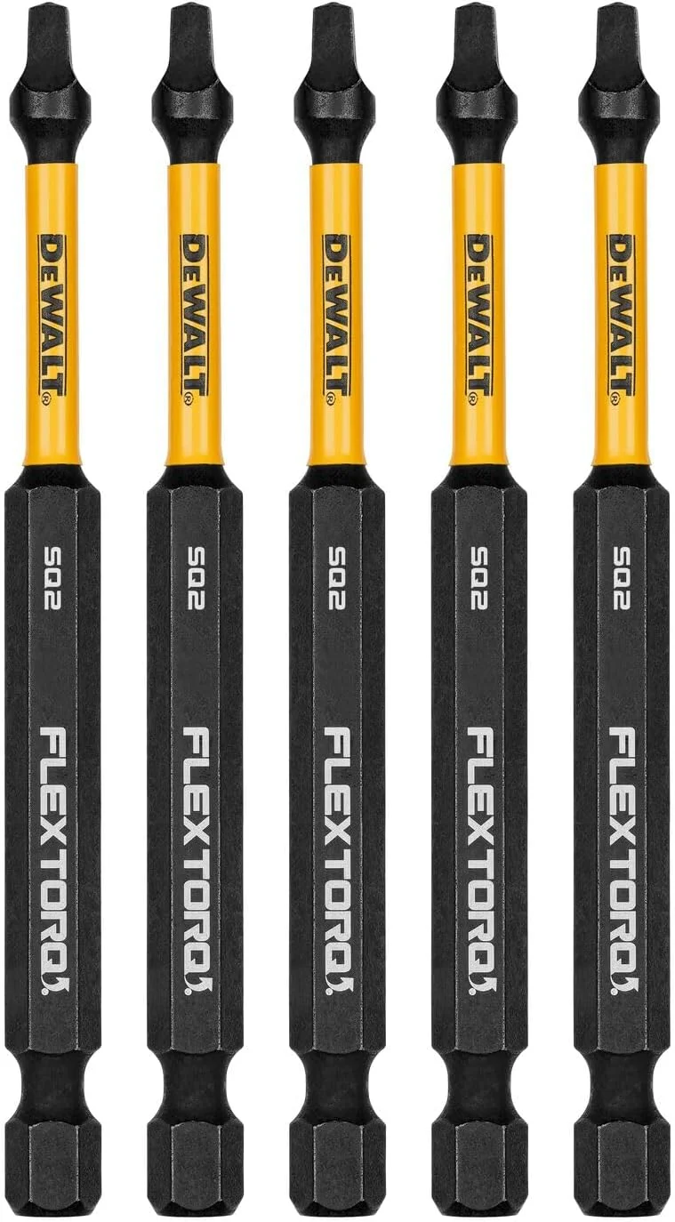 مجموعه 5 عددی سری پیچ گوشتی مربعی شماره 2 دیوالت فلکستورک، رابرتسون 1/4 اینچ در 3-1/2 اینچ برای دریل های ضربه ای و دریل ها، دنباله شش گوش (DWAF3SQ2IR5)