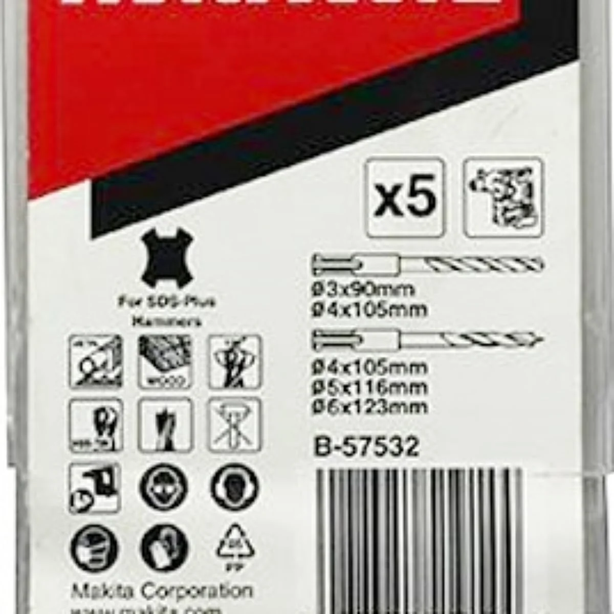 مجموعه 5 عددی مته SDS-Plus ماکیتا مدل B-57532 مجموعه 5 عددی مته SDS-Plus ماکیتا مدل B-57532