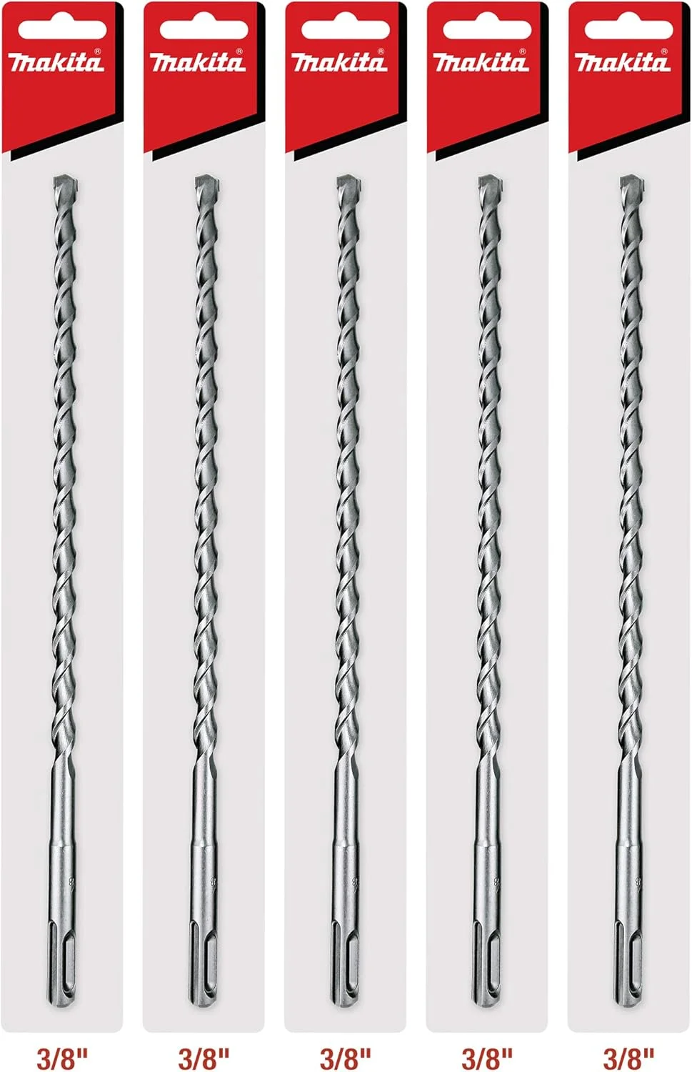 مجموعه 5 عددی مته های 3/8 اینچی SDS-Plus ماکیتا برای چکش های چرخشی SDS+ - سوراخکاری عمیق 10 اینچی در بتن و مصالح ساختمانی