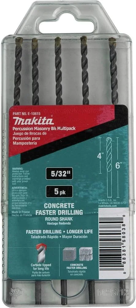 مته های الماسه بتن کن ماکیتا E-10615، سایز 5/32 اینچ در 6 اینچ، بسته 5 عددی