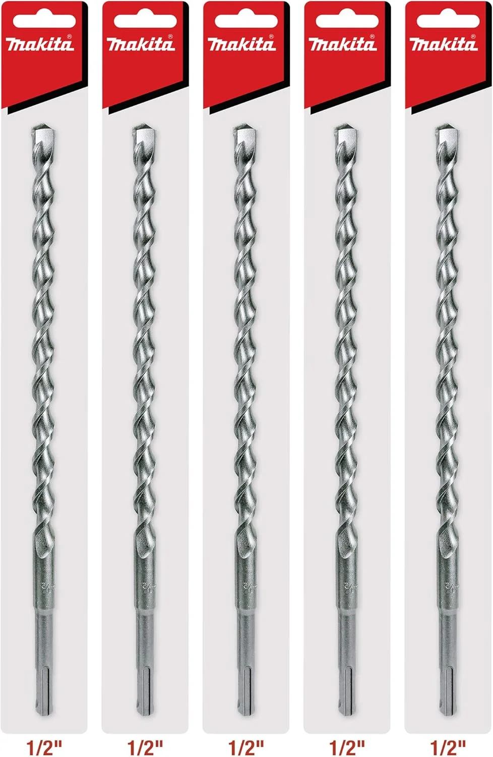 مجموعه 5 عددی مته های SDS-Plus 1/2 اینچی ماکیتا برای چکش های چرخشی SDS+ - سوراخکاری عمیق 10 اینچی در بتن و مصالح ساختمانی