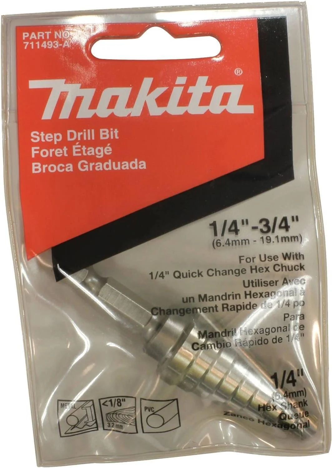 مته پله ای فولادی تندبر ماکیتا 711493-A، 1/4 تا 3/4 اینچ مته پله ای فولادی تندبر ماکیتا 711493-A، 1/4 تا 3/4 اینچ