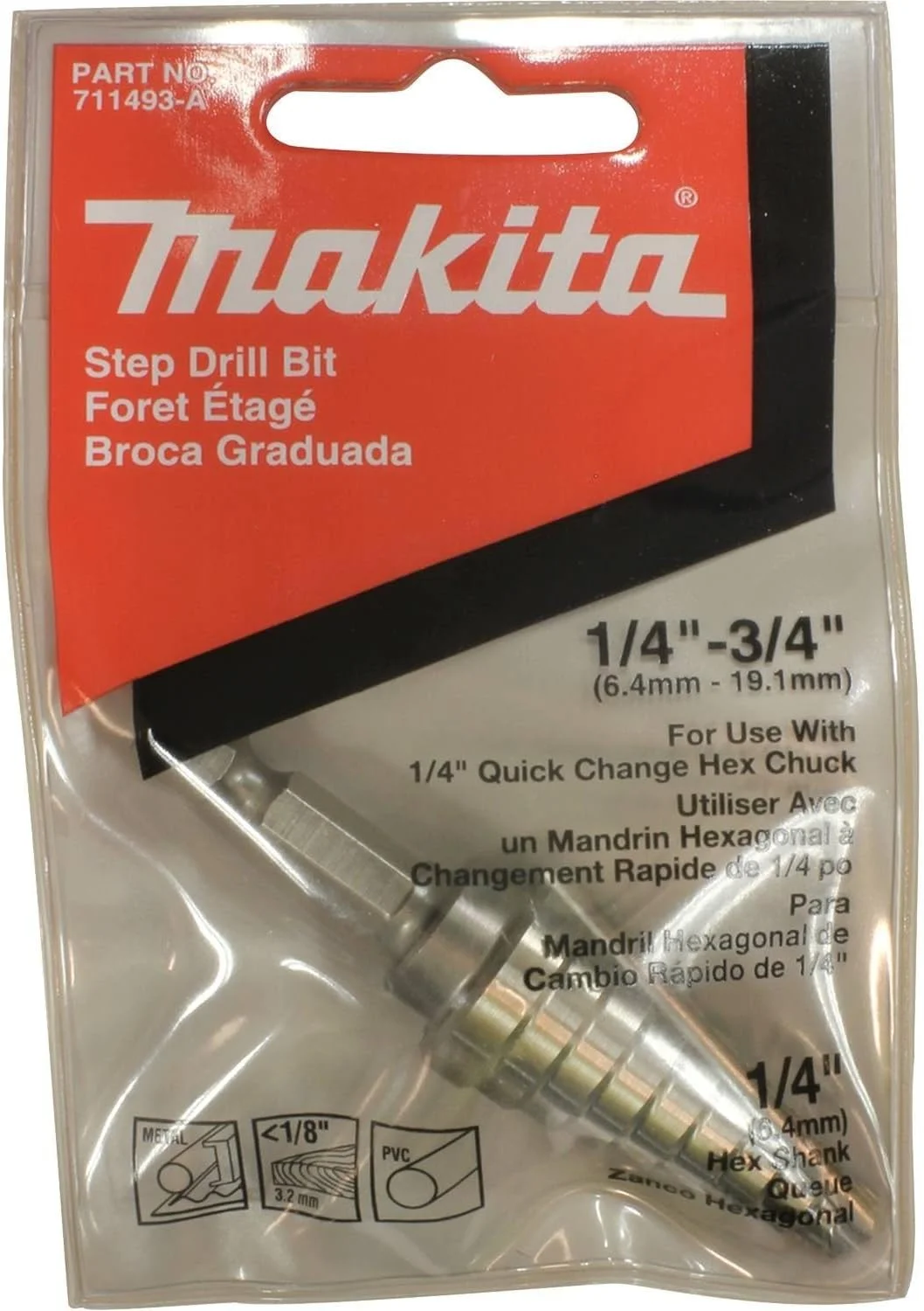 مته پله ای فولادی تندبر ماکیتا 711493-A، 1/4 تا 3/4 اینچ مته پله ای فولادی تندبر ماکیتا 711493-A، 1/4 تا 3/4 اینچ
