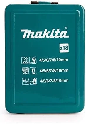 مجموعه مته 18 عددی مخلوط ماکیتا مدل D-47173، جعبه فلزی، آبی/مشکی/نقره ای