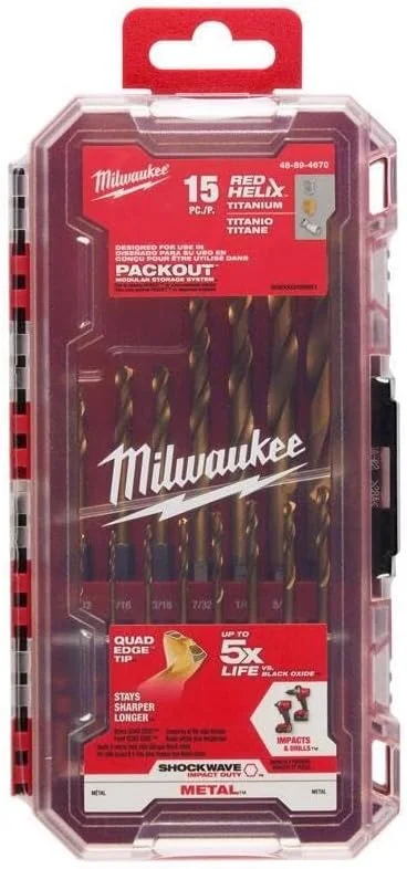 مجموعه مته های تیتانیومی Milwaukee Shockwave با 15 قطعه 48-89-4670