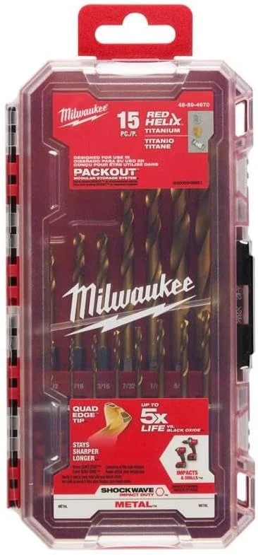 مجموعه مته های تیتانیومی Milwaukee Shockwave با 15 قطعه 48-89-4670