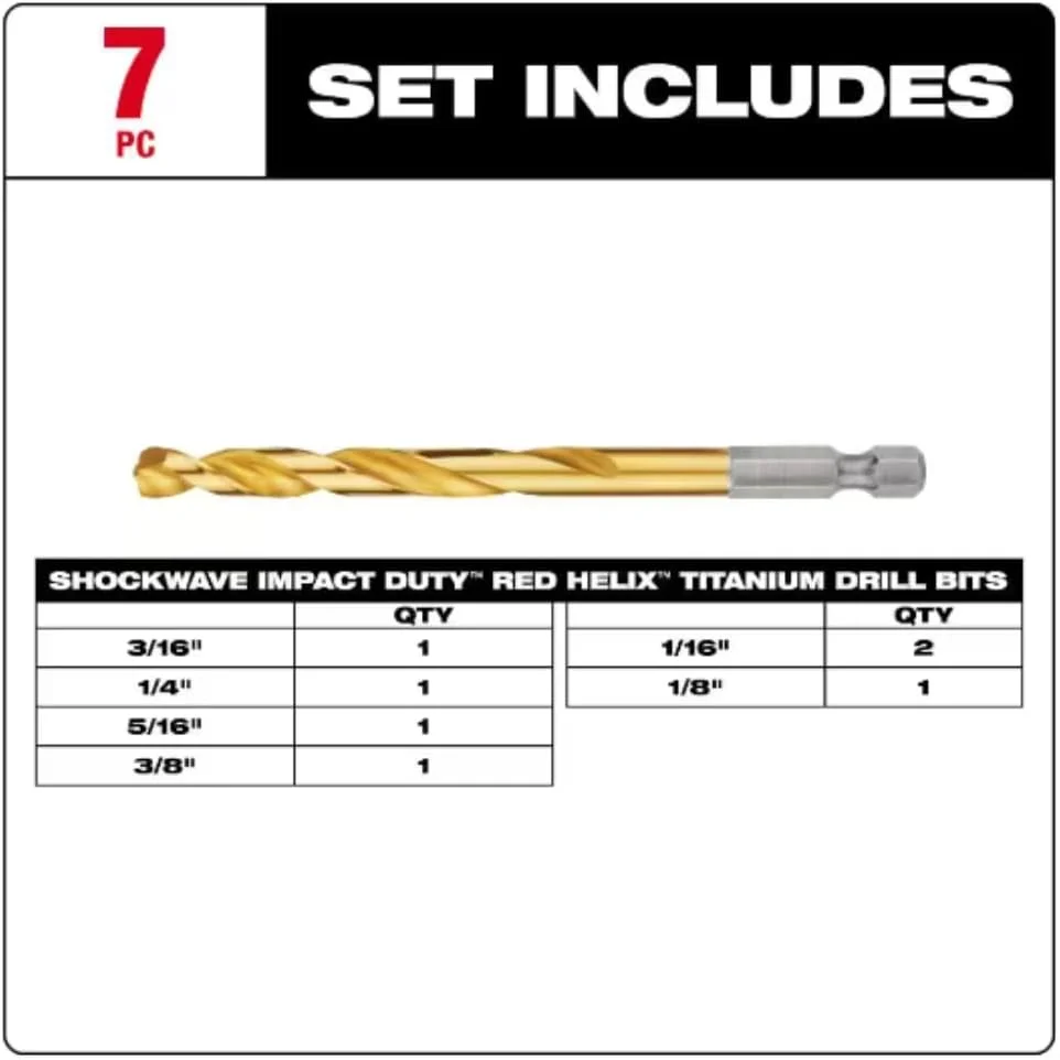 مجموعه 7 عددی مته تیتانیوم شاک ویو میلواکی (48-89-4637)