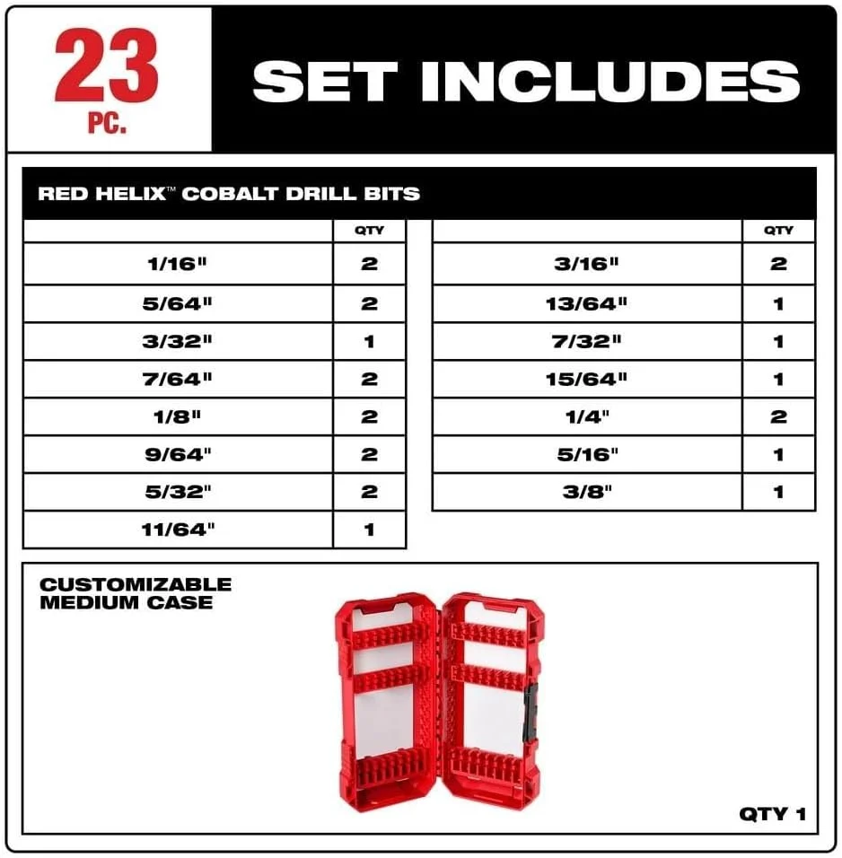 مجموعه مته کبالت ۲۳ عددی میلواکی الکتریک - رِد هلیکس مجموعه مته کبالت ۲۳ عددی میلواکی الکتریک - رِد هلیکس