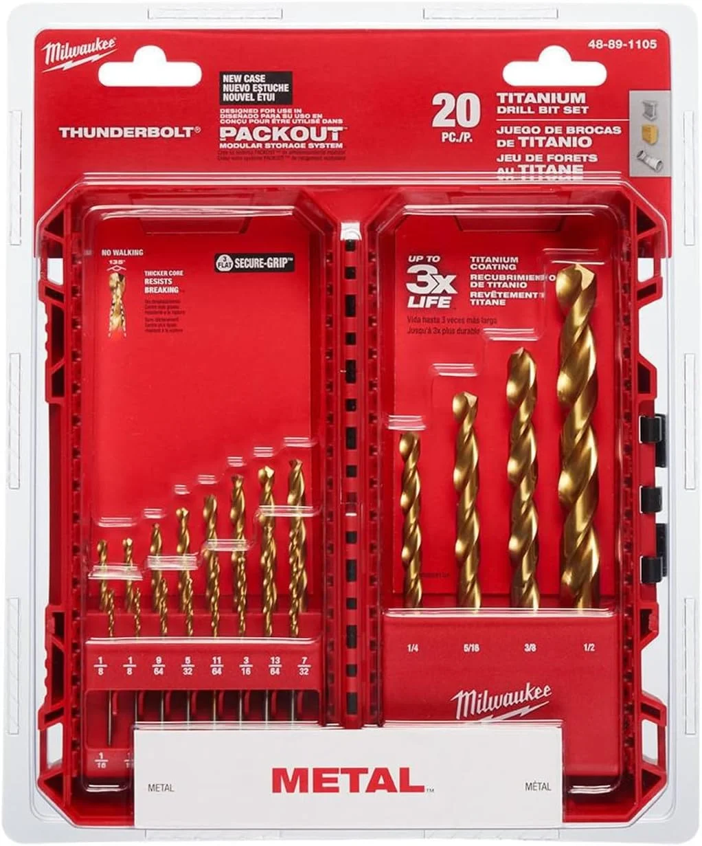 مجموعه مته های پیچشی 20 عددی با روکش تیتانیوم از 1/16 تا 1/2 اینچ