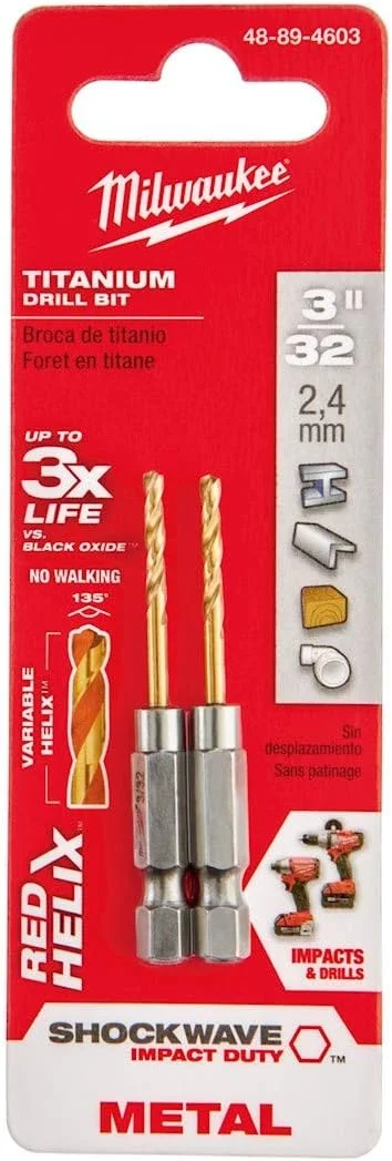 مته ضربه ای میلواکی، 3/32 اینچ قطر x 2.38 اینچ طول، فلوت مارپیچ 47/64 اینچ 35 درجه، ساق هگز 1/4 اینچ، 135 درجه