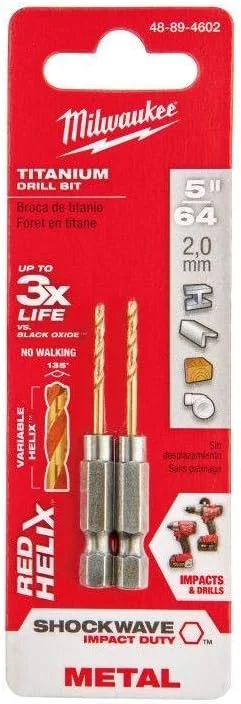 مته های ضربه ای شاک ویو رِد هلیکس میلواکی با دنباله 1/4 اینچی هگز - سایز 5/64 اینچ - بسته 2 عددی