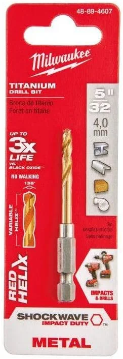 مته های تیتانیومی Milwaukee ELEC Tool 48-89-4607 سایز 5/32 اینچ، مناسب برای دریل های ضربه ای، بسته 1 عددی