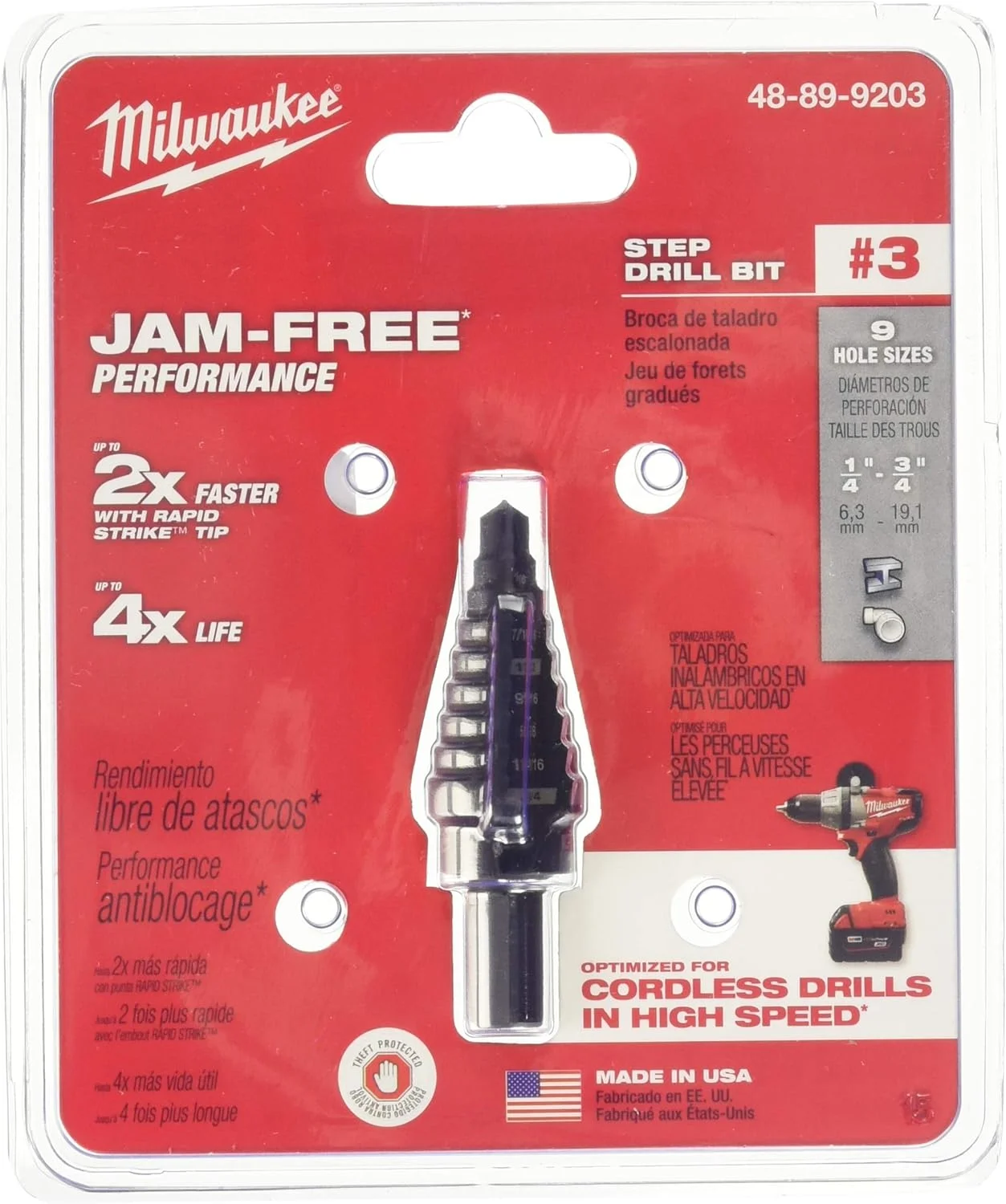 مته پله ای میلواکی 3 مرحله ای، 0.6 سانتی متر تا 1.9 سانتی متر