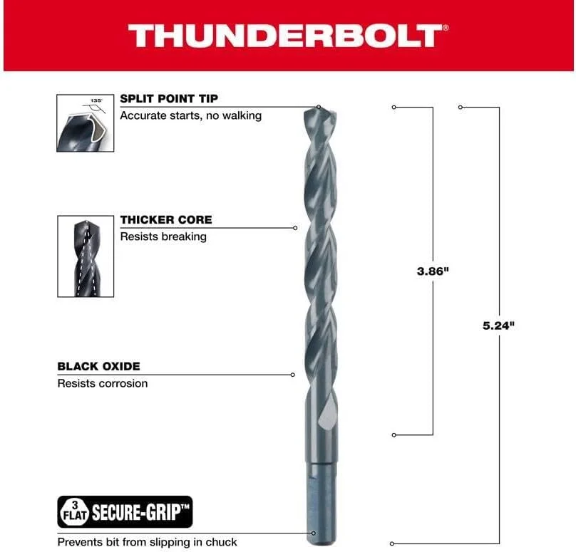 مته ته گرد میلواکی 48-89-2732، شیار سهموی، طول شیار 7.6 سانتی متر - 2.2 سانتی متر، سه پخ، ساق کاهشی