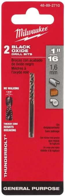 مته تندر بولت میلواکی الکتریک تول 48-89-2710، سایز 1/16 اینچ، اکسید سیاه (بسته 1 عددی)