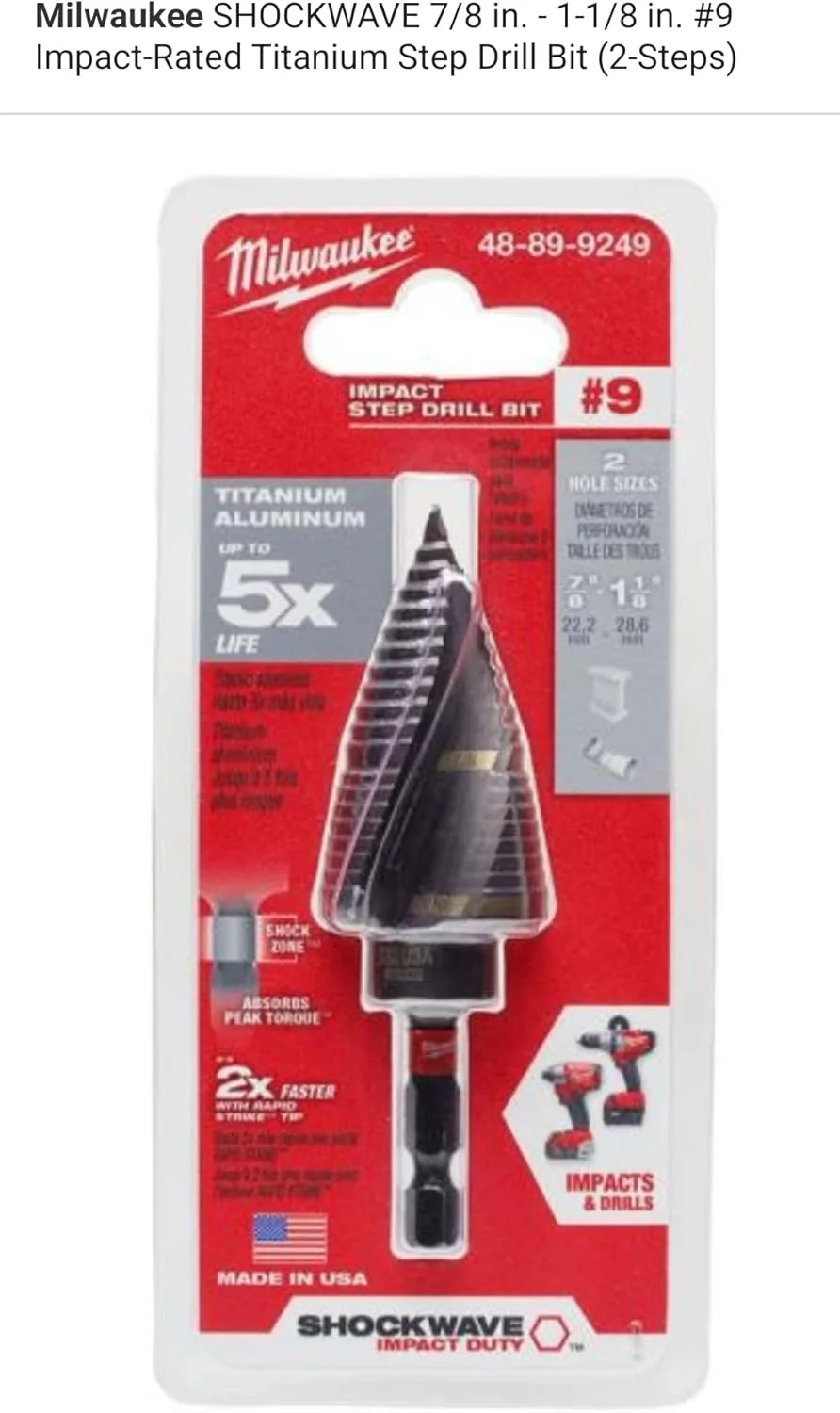 مته پله ای ضربه ای MILWAUKEE SHOCKWAVE مدل 48-89-9249 مته پله ای ضربه ای MILWAUKEE SHOCKWAVE مدل 48-89-9249