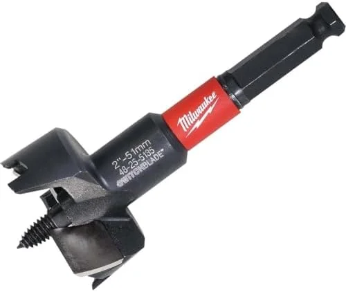 مته خودکار Milwaukee 48-25-5135، قطر 2 اینچ، ساق 7/16 اینچ شش گوش، طول کلی 5 اینچ، مناسب برای استفاده با دریل های دسته D 1/2 اینچ و بزرگتر، شامل 2 تیغه، پیچ تغذیه، پیچ تنظیم، آچار آلن