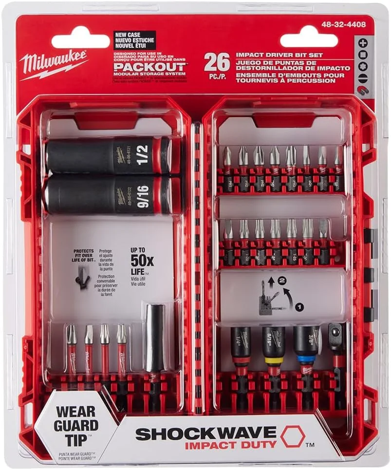 مجموعه 26 عددی سری پیچ گوشتی و بست Milwaukee مدل Shockwave 48-32-4408، قرمز