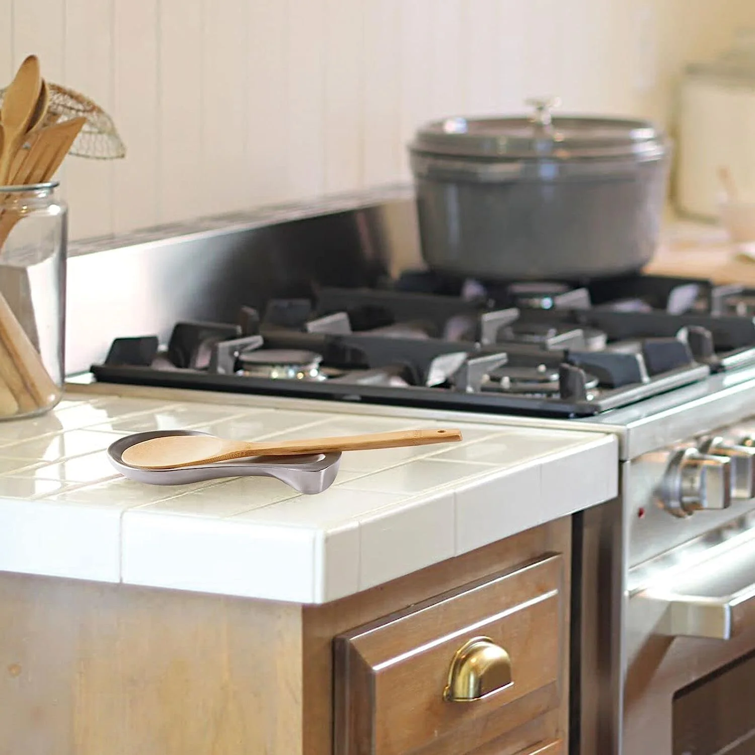 جای قاشق 4basix، نگهدارنده قاشق استیل، نگهدارنده قاشق آشپزی برای ملاقه، کفگیر، برس، لیسک و موارد دیگر