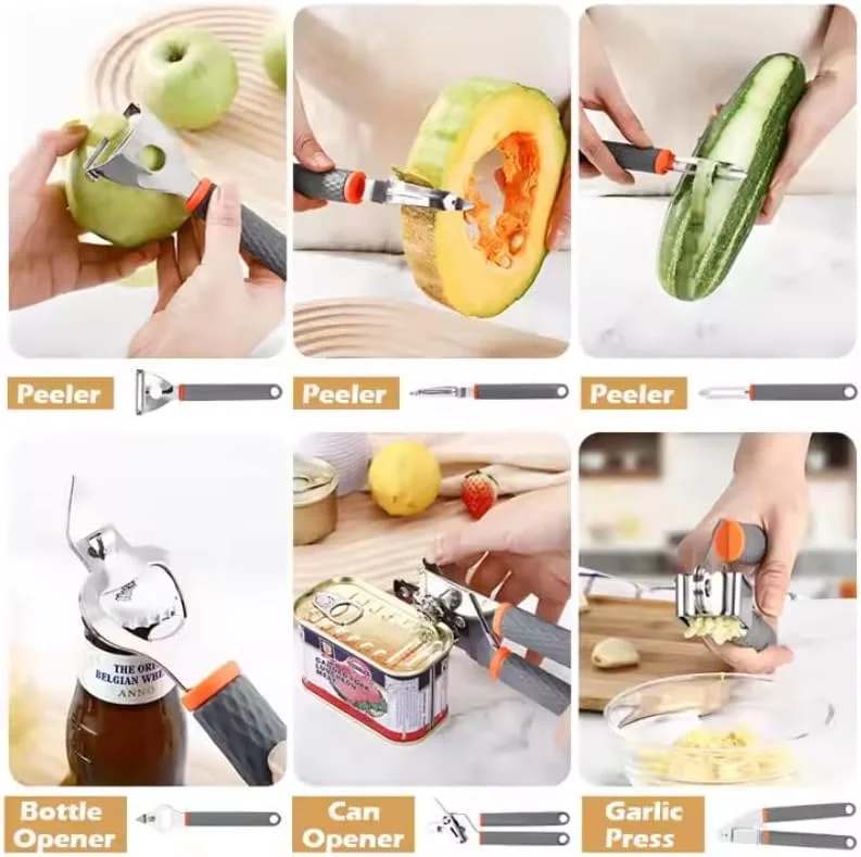 ست ۱۹ تکه لوازم آشپزخانه - ست لوازم پخت و پز نچسب استیل ضد زنگ ممتاز با دسته‌های مقاوم در برابر حرارت | کفگیر، ملاقه، همزن، انبر و موارد دیگر برای استفاده خانگی و حرفه ای