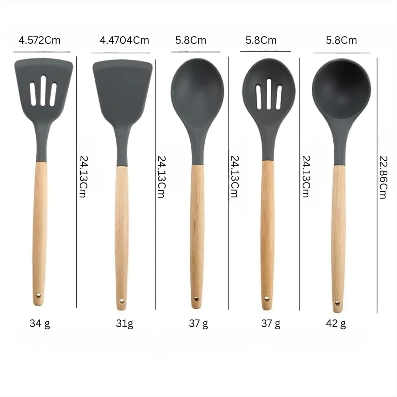 ست لوازم آشپزی سیلیکونی – 12 تکه ابزار آشپزخانه مقاوم در برابر حرارت با دسته های چوبی و نگهدارنده، فاقد BPA، ایمن برای ظروف نچسب، قابل شستشو در ماشین ظرفشویی – کفگیر، برگردان، ملاقه برای آشپزی در آشپزخانه