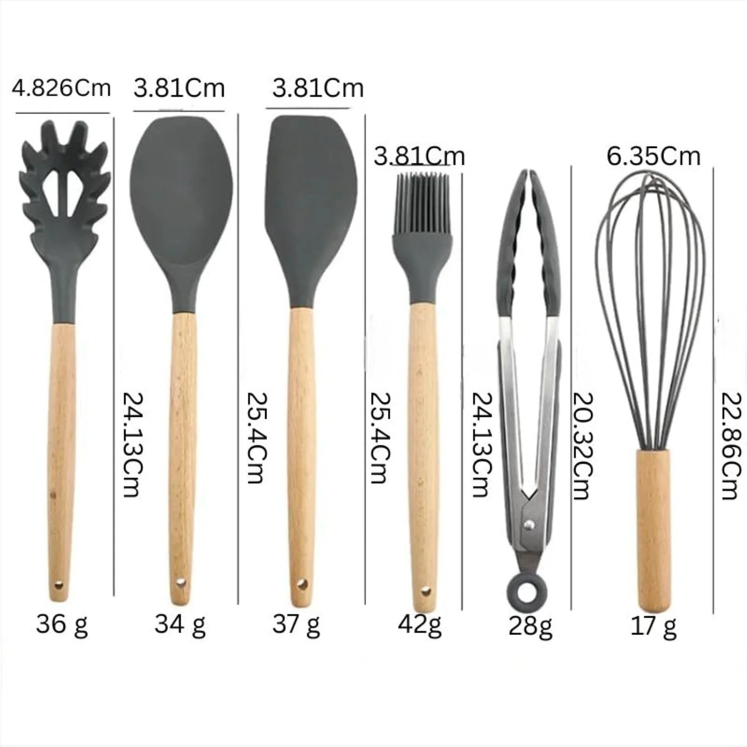 ست لوازم آشپزی سیلیکونی – 12 تکه ابزار آشپزخانه مقاوم در برابر حرارت با دسته های چوبی و نگهدارنده، فاقد BPA، ایمن برای ظروف نچسب، قابل شستشو در ماشین ظرفشویی – کفگیر، برگردان، ملاقه برای آشپزی در آشپزخانه