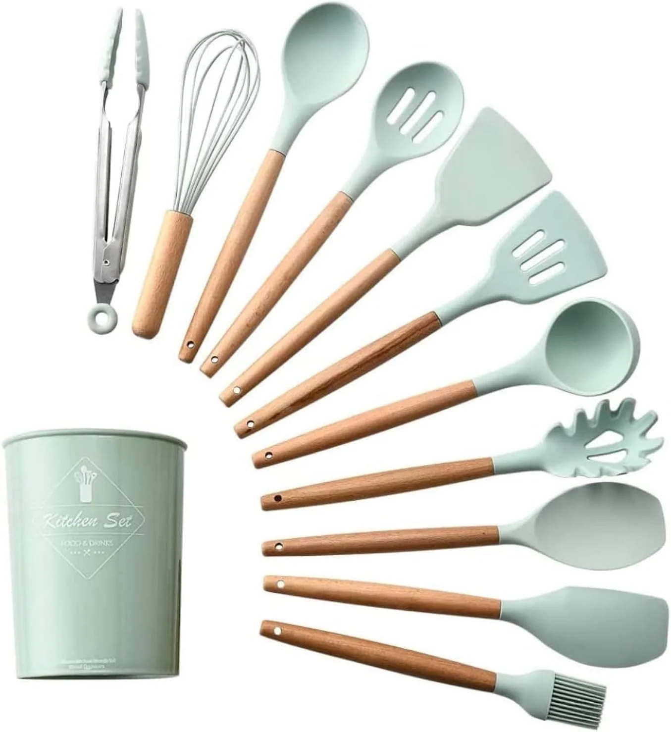 ست 11 تکه لوازم آشپزخانه سیلیکونی AWH Sunnyrobby به همراه جا قاشقی، ظروف نچسب و ابزار پخت و پز غیر سمی شامل انبر، کفگیر، برگردان، ملاقه و غیره ست 11 تکه لوازم آشپزخانه سیلیکونی AWH Sunnyrobby به همراه جا قاشقی، ظروف نچسب و ابزار پخت و پز غیر سمی شامل انبر، کفگیر، برگردان، ملاقه و غیره