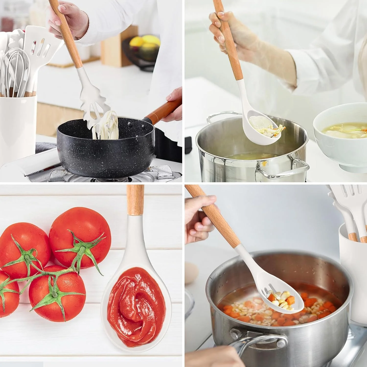 ست 12 پارچه ابزار آشپزی AWH با استند - سیلیکونی نچسب و مقاوم در برابر حرارت، شامل انبر، ملاقه، برس، کفگیر - رنگ های متنوع