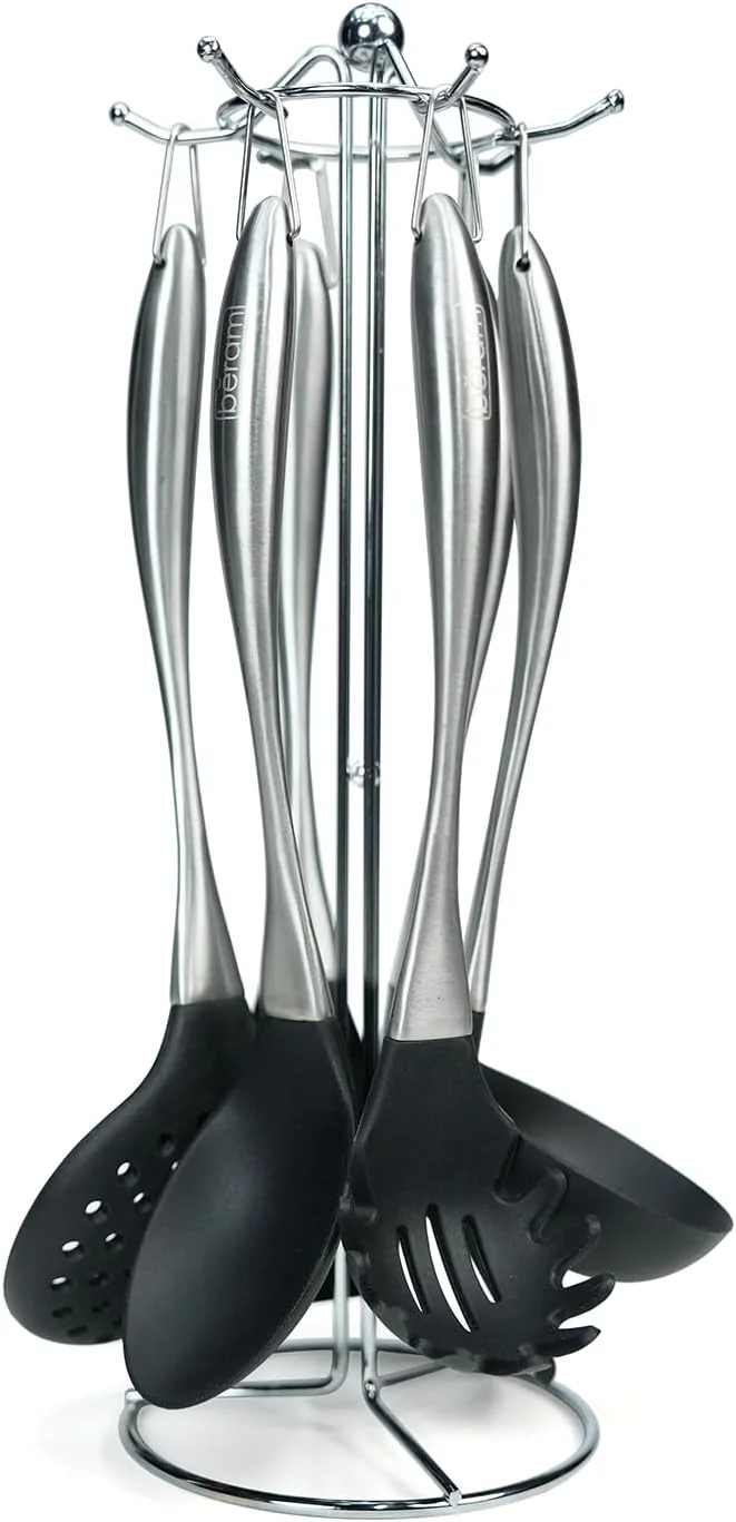 ست ۶ تکه کفگیر و ملاقه سیلیکونی مشکی Beram با دسته های استیل ضد زنگ و پایه، مقاوم در برابر حرارت و بدون BPA شامل کفگیر، قاشق، کفگیر سوراخ دار، برگردان، ملاقه سوپ و سرو اسپاگتی ست ۶ تکه کفگیر و ملاقه سیلیکونی مشکی Beram با دسته های استیل ضد زنگ و پایه، مقاوم در برابر حرارت و بدون BPA شامل کفگیر، قاشق، کفگیر سوراخ دار، برگردان، ملاقه سوپ و سرو اسپاگتی