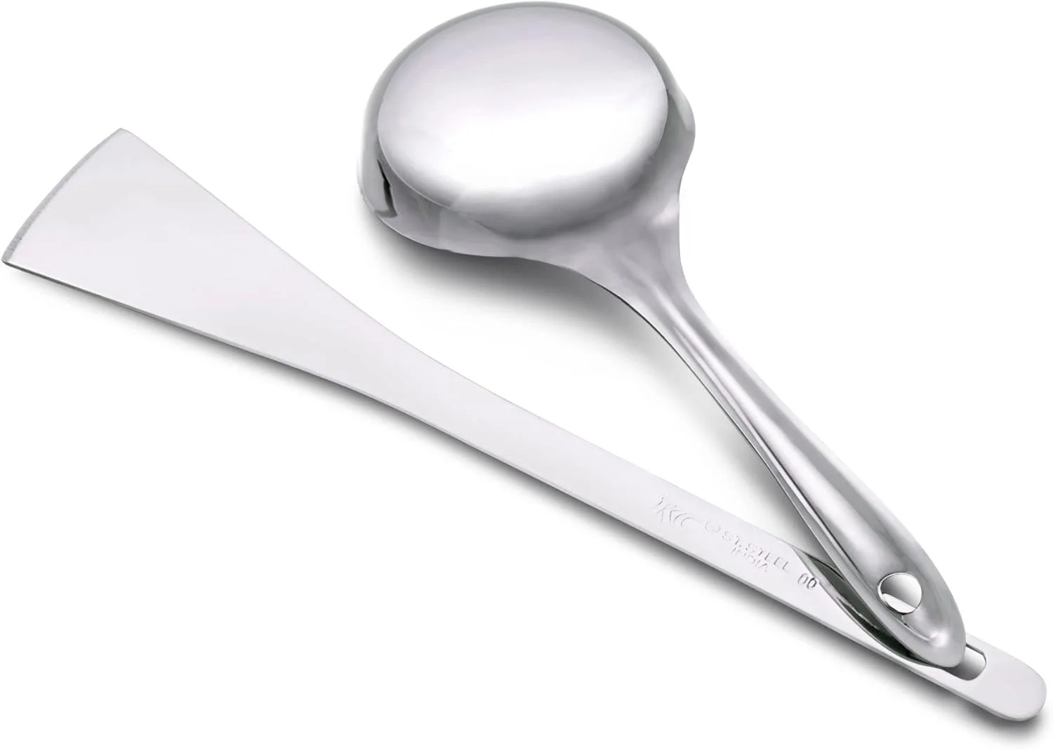 کفگیر دوسا و ملاقه دوسا استیل ضد زنگ با پایه تخت | قاشق مخصوص تهیه دوسا و برگرداننده دوسا | ابزار تهیه دوسا - ست 2 عددی (سایز کوچک) - 28 سانتی متر