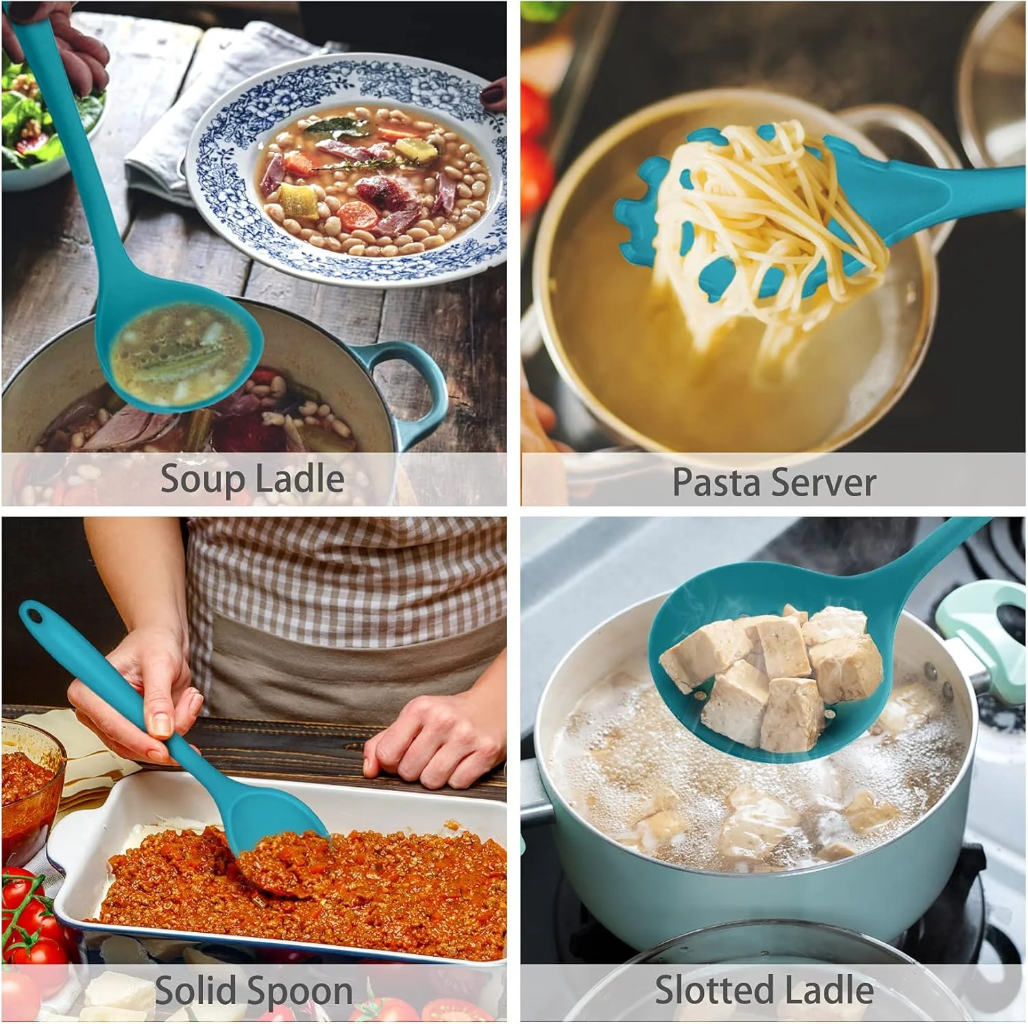 ست لوازم آشپزی آشپزخانه P&P CHEF، لوازم پخت و پز سیلیکونی آبی برای ظروف نچسب، کفگیر، ملاقه، قاشق، لیسک برای سرو، پخت و پز، مخلوط کردن، ضد حرارت و بادوام ست لوازم آشپزی آشپزخانه P&P CHEF، لوازم پخت و پز سیلیکونی آبی برای ظروف نچسب، کفگیر، ملاقه، قاشق، لیسک برای سرو، پخت و پز، مخلوط کردن، ضد حرارت و بادوام