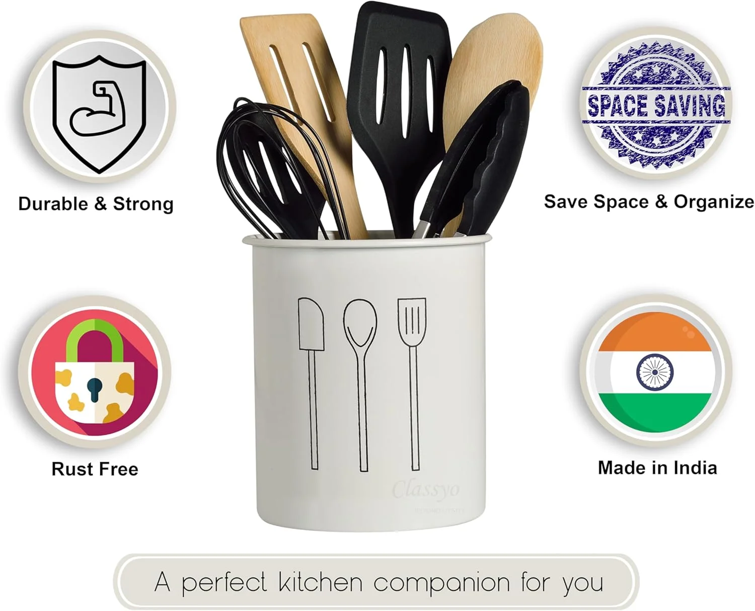 پایه استیل آلیاژی برای کفگیر و ملاقه Classyo - عاجی، 15.2 سانتی متر، 5 اینچ، 15.2 X 12.7 X 15.2 سانتی متر پایه استیل آلیاژی برای کفگیر و ملاقه Classyo - عاجی، 15.2 سانتی متر، 5 اینچ، 15.2 X 12.7 X 15.2 سانتی متر