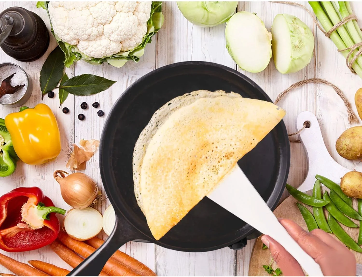 کفگیر دوسا و ملاقه دوسا استیل ضد زنگ با پایه تخت | قاشق مخصوص تهیه دوسا و برگرداننده دوسا | ابزار تهیه دوسا - ست 2 عددی (سایز کوچک) - 28 سانتی متر